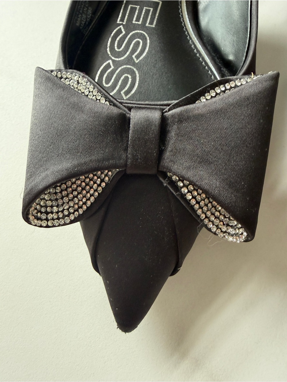 Express Black Bow Slingback Pointed Flats with Rhinestone Trim - Picture 2 of 5